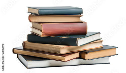 Stack of Multi-Colored Hardcover Books Isolated on Transparent Background