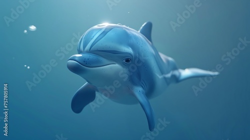 A serene dolphin glides underwater, showcasing nature's aquatic grace in the tranquil ocean blue.