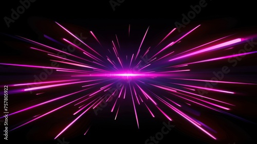 Stunning modern illustration of neon pink rays, a circular centric motion, a space travel route perspective, and explosion energy warping.