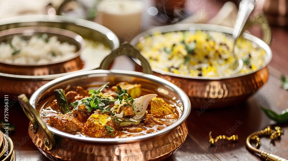 Indian cuisine served in a brass bowl