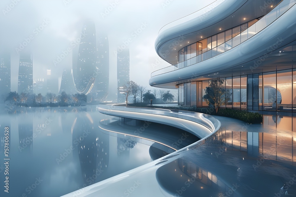 Fototapeta premium Architectural Marvels and Glass Structures in the City, Exploring the Design and Architecture of Urban Buildings, Glass and Concrete Constructions Define City Architecture, Illuminated Cityscapes and 