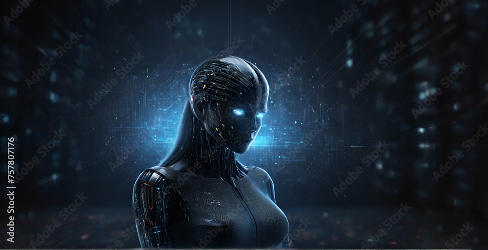 Obraz premium robot metaverse cyberspace digital world background human touching on big data network connection Lock icon and internet network security technology ai generative
