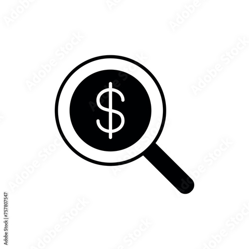 Money search icon vector illustration. Magnifying glass with dollar on isolated background. Research sign concept.