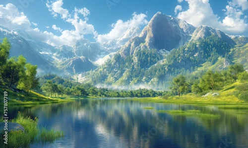 Natural summer landscape with mountain view on a cloudy day.