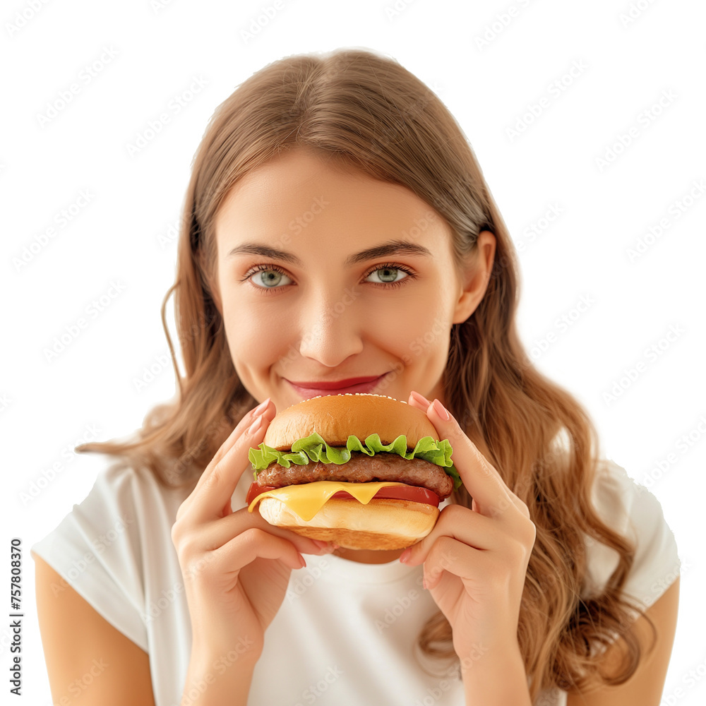 Young Woman Enjoying a Juicy Burger
