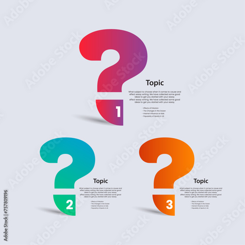 3 Option of question infographic templates design used in business and finance process vector, illustration