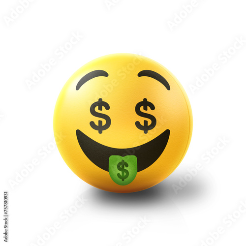 Konstfotografi Money tongue Emoji stress ball on shiny floor