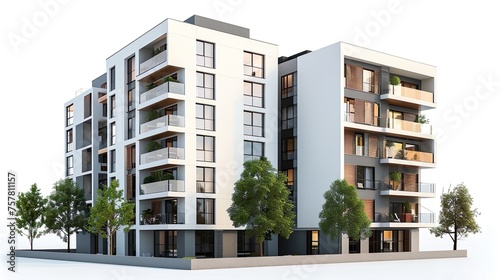 New modern monolithic residential apartment buildings on isolated white background