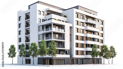 New modern monolithic residential apartment buildings on isolated white background