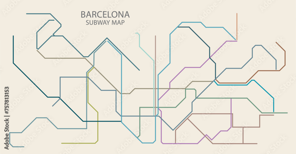 Barcelona city subway vector map colored
