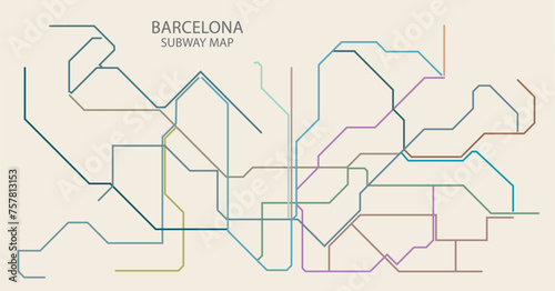 Barcelona city subway vector map colored
