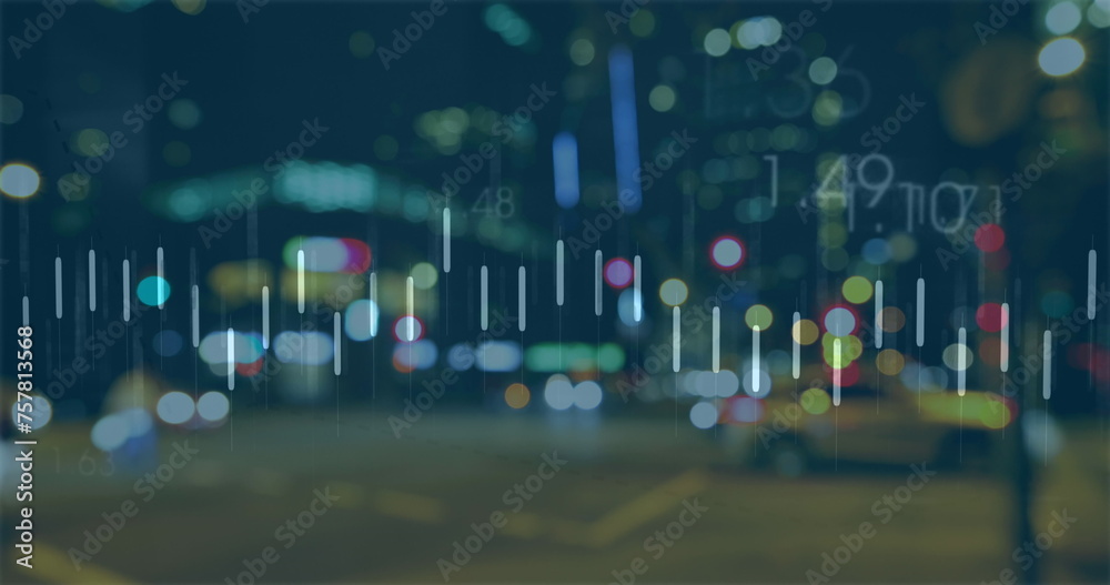 Fototapeta premium Image of data processing over cityscape