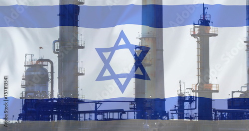 Image of oil platform over flag of israel