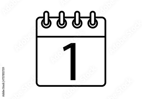 Icono negro de calendario de inicio de mes día 1. 