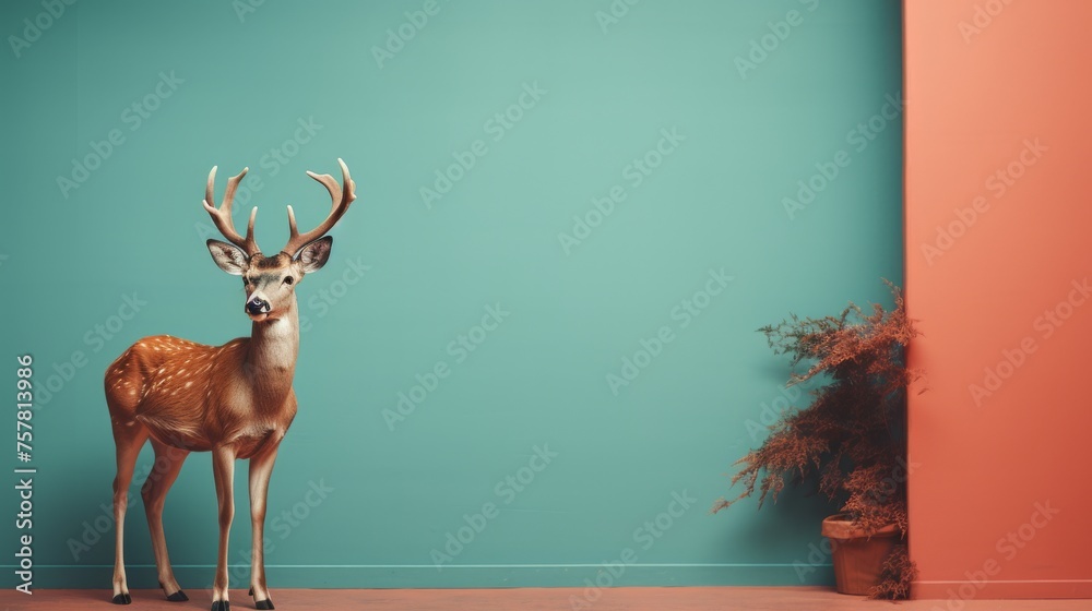 Graceful Deer Standing by Solid Background