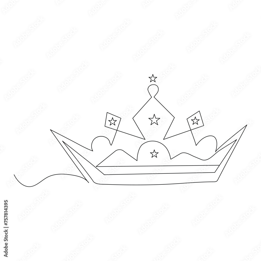 Crown  continuous one line drawing of outline vector illustration
