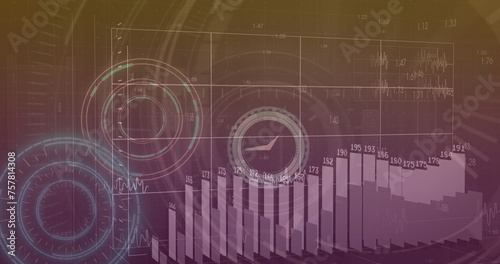 Image of financial data processing over moving clock