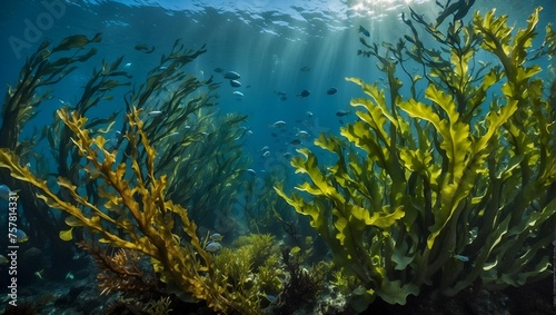  Underwater plant role in carbon sequestration. Kelp forest and seagrass meadow