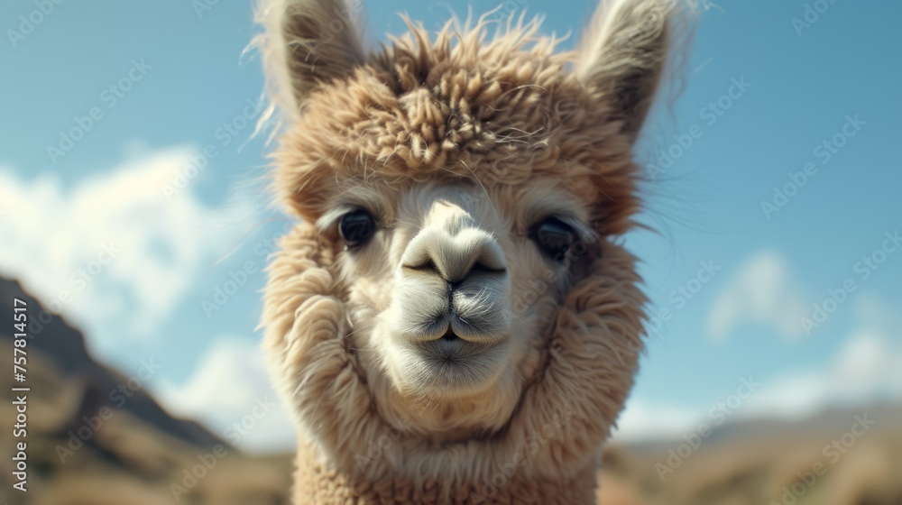 Obraz premium Cute alpaca in the farm. Alpaca portrait.