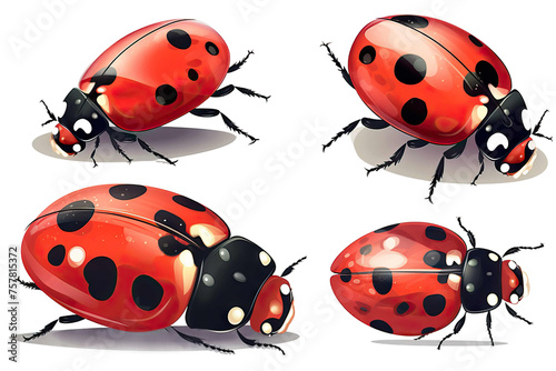 ladybug vector isolated white red set illustration
