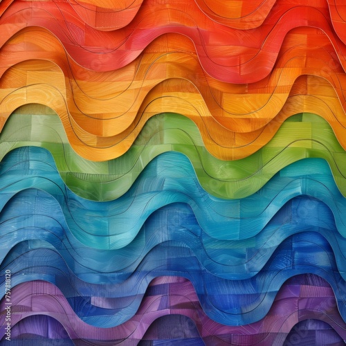 A Colorful Wave Made of Wood With a Rainbow Pattern