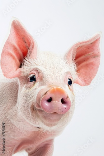 Portrait of a cute pig isolated on white background. Studio shot.