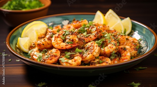 Garlic Butter Shrimp on a Turquoise Plate