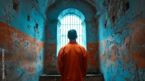 Man in Orange Prison Cell © Custom Media