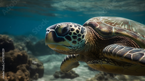 Close-up of a Turtle swimming underwater © Oleksandr