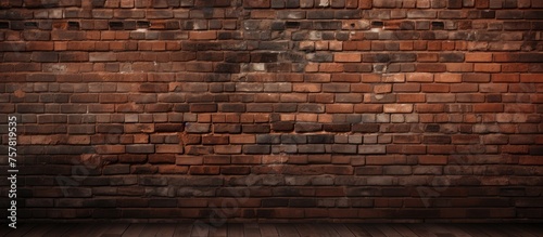 A detailed close up image showcasing a brown brick wall with intricate brickwork pattern  set against a dark background