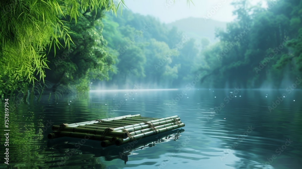 Obraz premium Bamboo Raft on Calm River