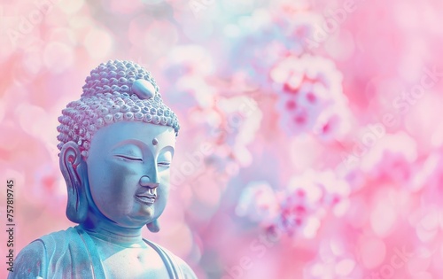 Shakyamuni in the sky, surrounded colorful pastel background © Image