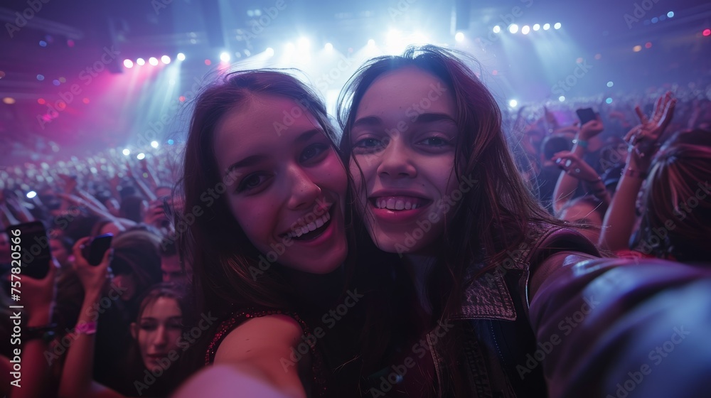 Young Women Selfie at Concert Indoor Arena
