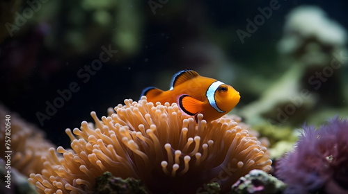 clown fish coral reef   macro underwater scene