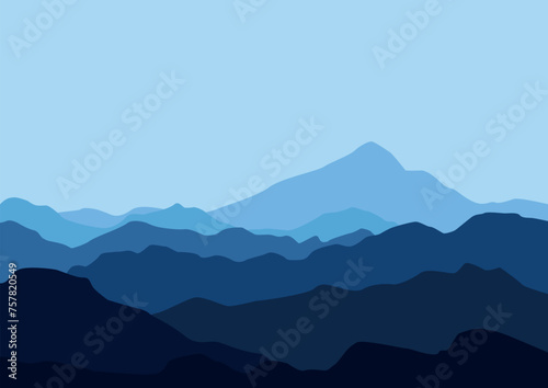 Panorama with mountains vector. Vector illustration in flat style.
