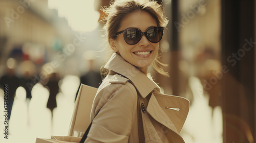 portrait of young happy woman looks in camera