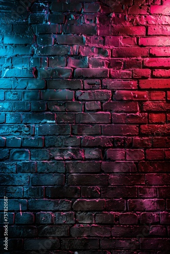 Dark brick wall with neon light Generative Ai 