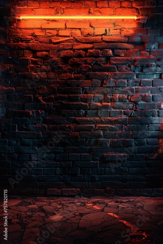 Dark brick wall with neon light Generative Ai 
