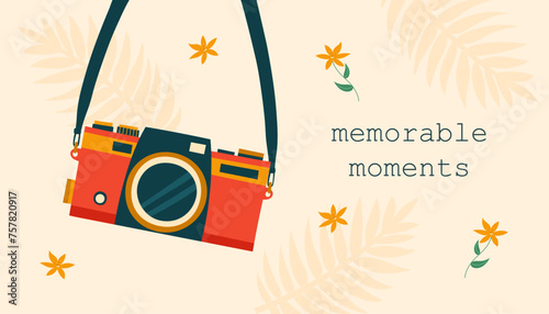 Concepts of travel and photography. Old vintage photo camera. Vector illustration in flat style.	