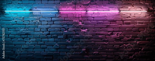 Dark brick wall with neon light Generative Ai 