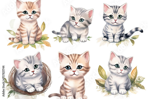 drawn Set illustration animals Cute tabby Cartoon watercolor pet Hand Cat kittens Kitty gital collection baby poses British