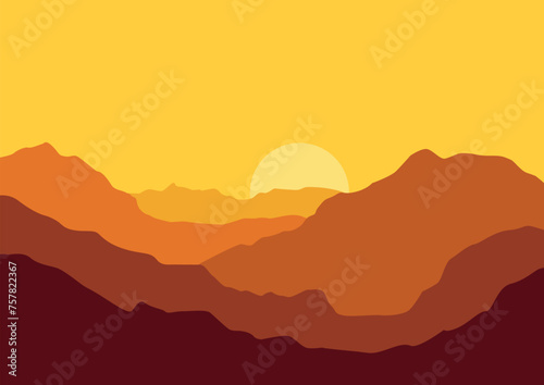 Panorama with mountains vector. Vector illustration in flat style.