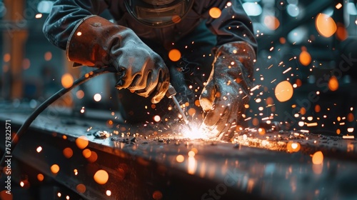 Industrial worker working with arc welding machine to weld steel in factory © ttonaorh