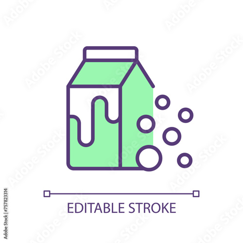 Dairy products fermentation green RGB color icon. Pasteurized milk package. Probiotic microorganisms, food security. Isolated vector illustration. Simple filled line drawing. Editable stroke