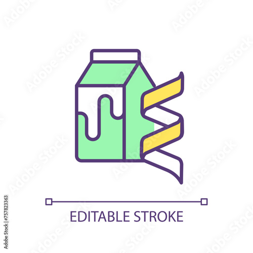 Pasteurized milk package RGB color icon. Dairy products, proteins bacteries. Food security, bacteriology. Organic materials. Isolated vector illustration. Simple filled line drawing. Editable stroke
