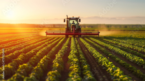 Tech-enhanced tractor efficiently fertilizing expansive agricultural land