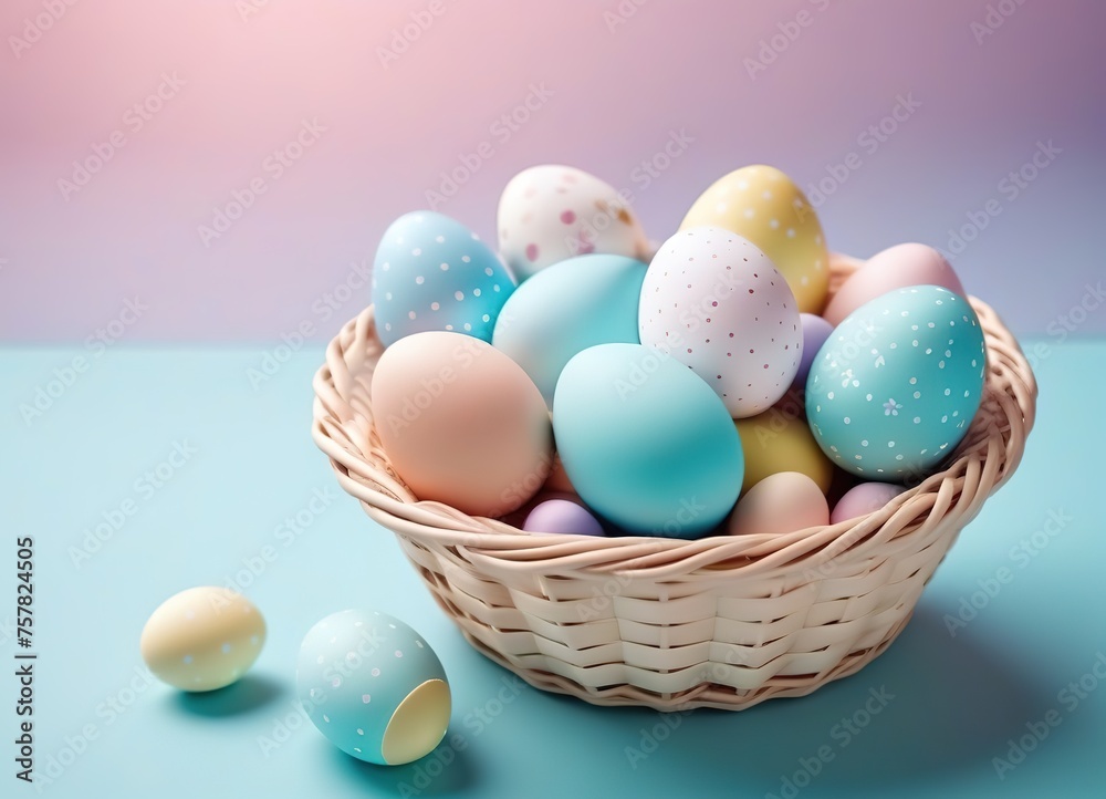 Easter eggs in a basket. pastel colors.