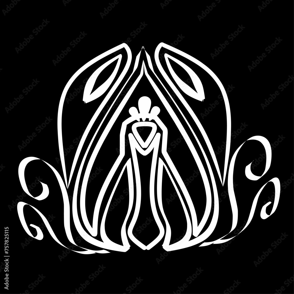White line logo in the shape of a peacock on a black background White line logo in the shape of a peacock on a black background