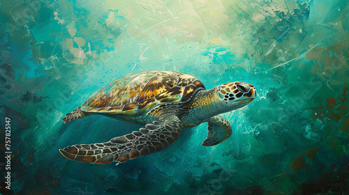 Sea turtle splashing in the ocean waters © Taisiia