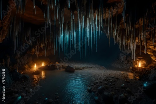 A strange cave entrance with sparkling crystals and stalactites.